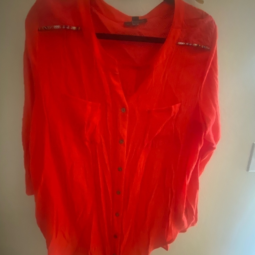 AGB button up lace top